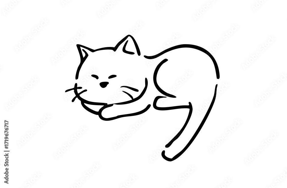 Naklejka premium 寝ている猫のシンプルな線画イラスト