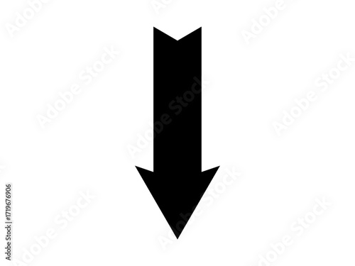 Black straight down arrow icon flat style. Arrow sign for website design, logo, app, UI. Arrow mark indicated the direction. Black arrow symbol. Vector illustration.