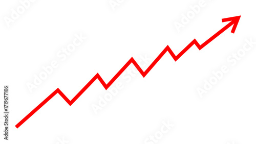 Red graph arrow line chart moving up concept of stock market business growth, financial profit, business grow up sign. Increase inflation, business debt, business risk. Vector illustration.