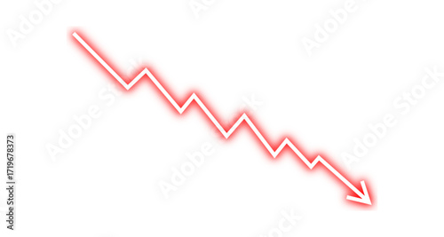 Down fall red neon glow arrow graph business loss concept, stock market investment downward direction, financial loss, stock market crash. Vector illustration.