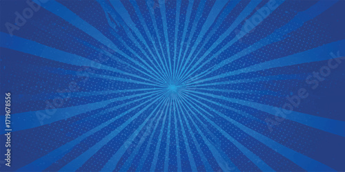 vibrant blue radial burst background halftone dots energy retro comic book style