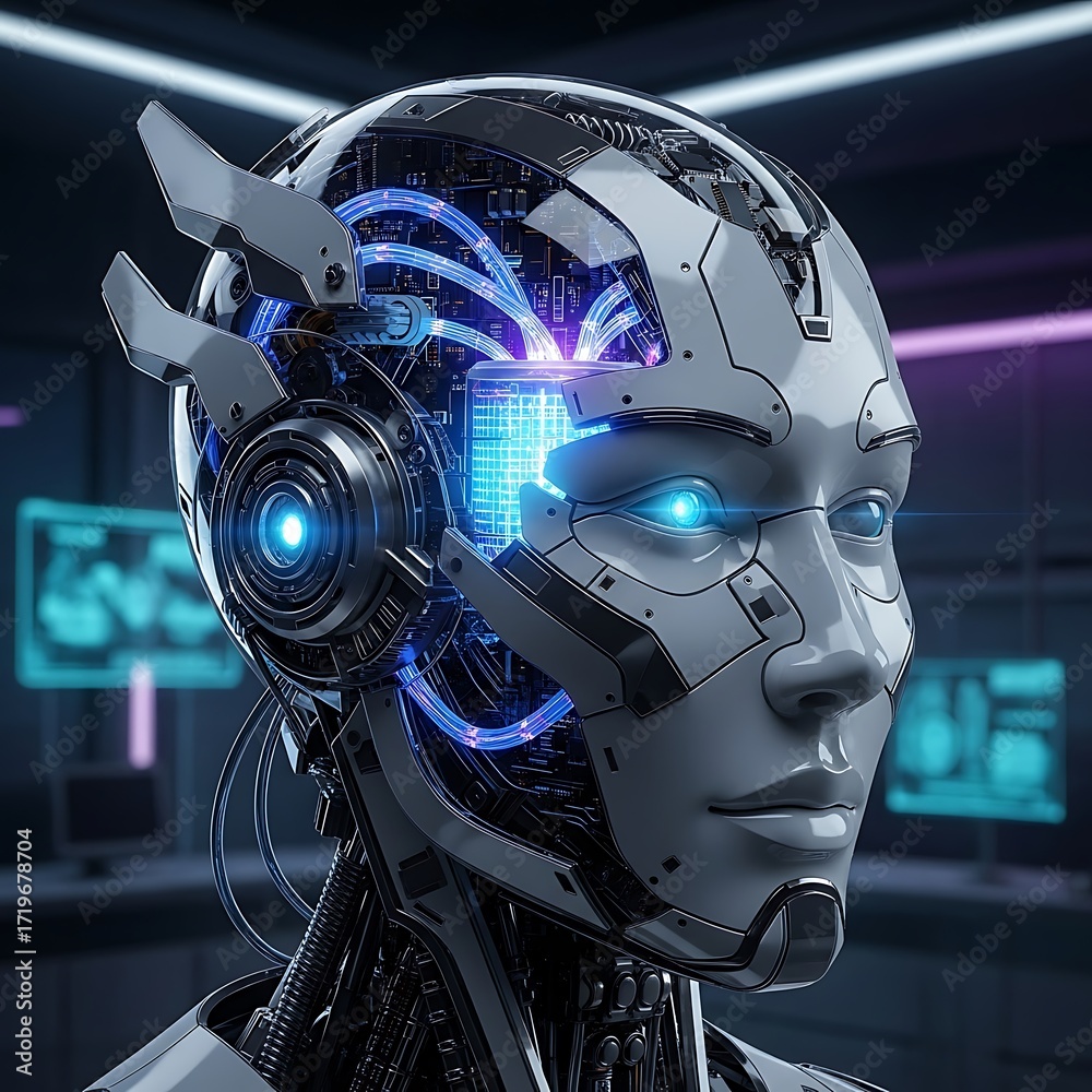 Fototapeta premium Futuristic Cyborg - A Glimpse into Advanced Artificial Intelligence.