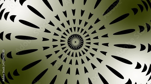 Abstract circular design with radiating lines and shapes, creating a symmetrical pattern on a gradient background.