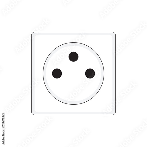 Type E electrical socket outlet vector with two round pins and grounding hole, widely used in France, Belgium, Poland, and parts of Africa. Ideal for technical diagrams, electrical, and educational.