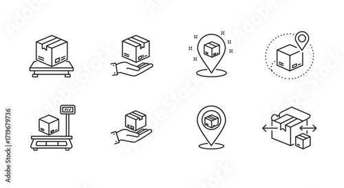 Logistics, Warehouse, and Shipping Line Icons