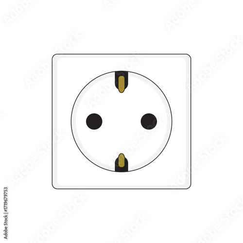 Type F electrical socket outlet vector with two round pins and side grounding clips, widely used in Germany, Austria, Netherlands, Spain, and Eastern Europe. Perfect for technical education designs.