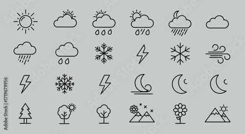 Nature, Seasons, and Sky Outline Icons