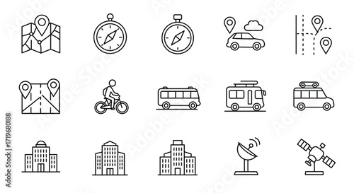 Navigation and Transportation Outline Vector Set