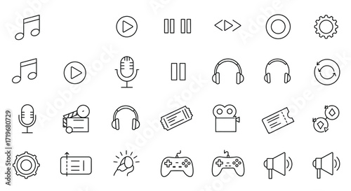 Minimal Media Player Interface Line Icons