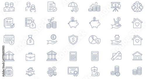 Finance, Banking, and Investment Line Icons