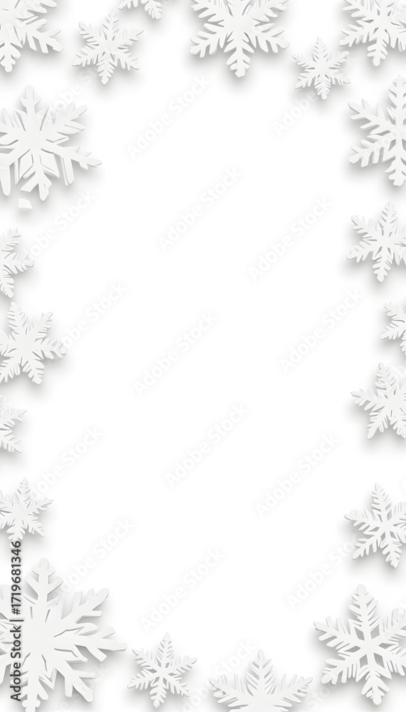 Fototapeta premium Snowflakes framing a blank space, winter celebration decor