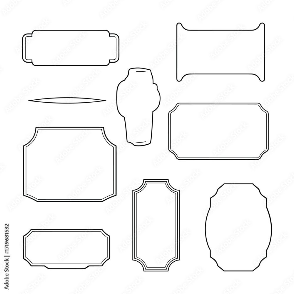 Obraz premium Collection of black outline decorative frames and labels on white background border ornamental