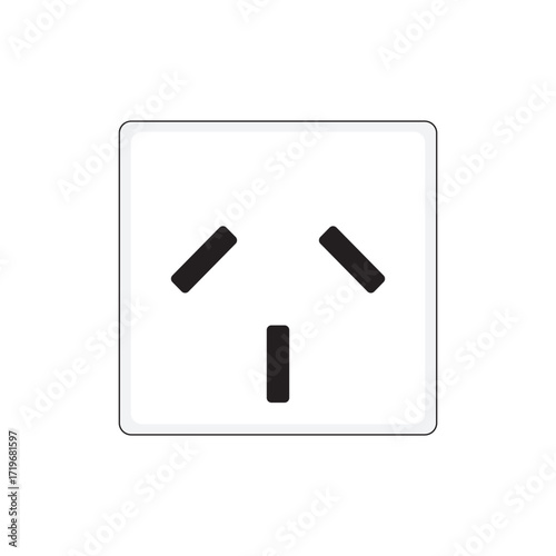 Type I electrical socket outlet vector with angled flat prongs and vertical ground pin, common in Australia, New Zealand, China, and Argentina. Ideal for technical diagrams and educational designs.
