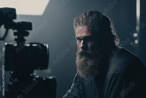 Creative Sound Film Movie Producer in Studio During working process Vibrant Lighting, Generative AI