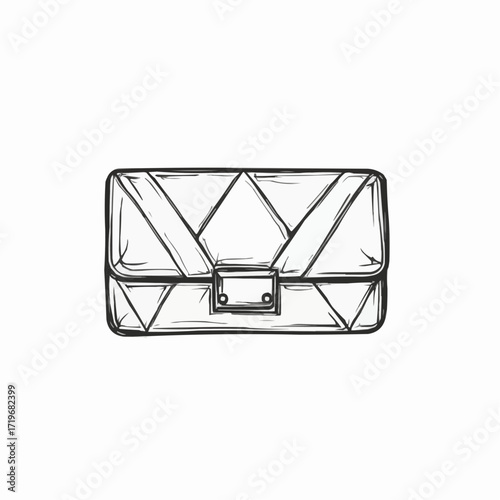 Line art vector of detailed crystal clutch with chain strap  