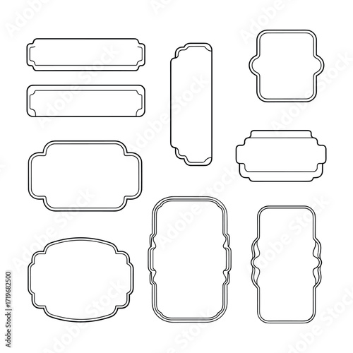 Collection of nine decorative black and white ornamental frames and labels border
