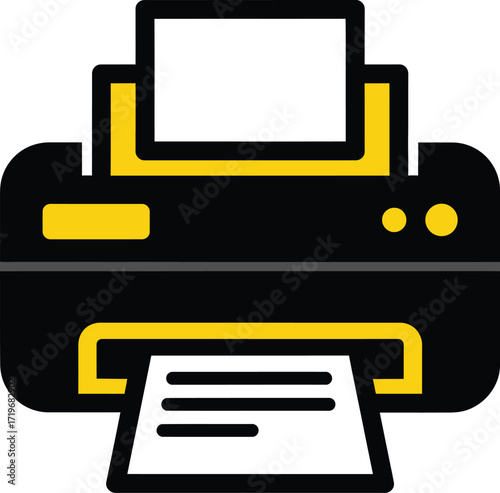 Modern black and yellow printer icon with paper output