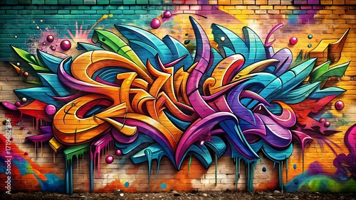 Vibrant Graffiti Street Art on Brick Wall with Bold Lettering and Colourful Urban Design