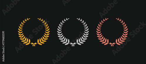Award set with gold, silver, and bronze laurel wreaths. Perfect for first, second, and third-place winners in tournaments and achievements