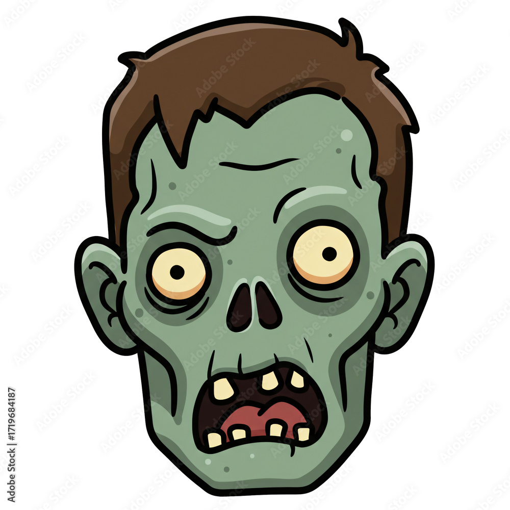 Fototapeta premium Zombie cartoon face with creepy expression Halloween illustration