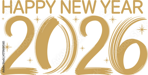 Sparkling gold text celebrates a Happy New Year 2026 with festive shimmer