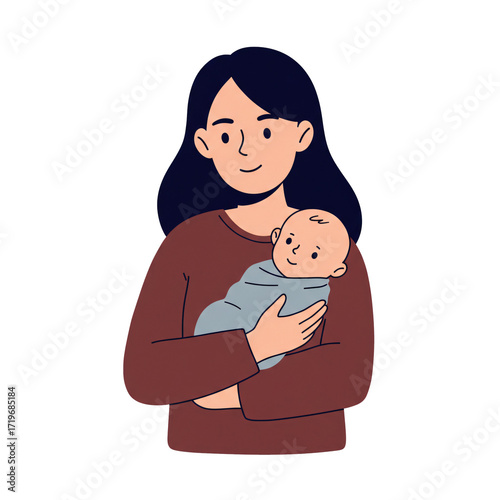 Mother holding baby maternity family illustration