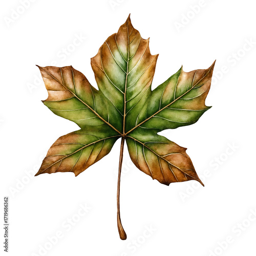 Watercolor autumn maple leaf seasonal botanical illustration
