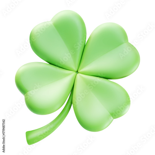 3D icon illustration of a four-leaf clover symbolizing luck, isolated transparent object