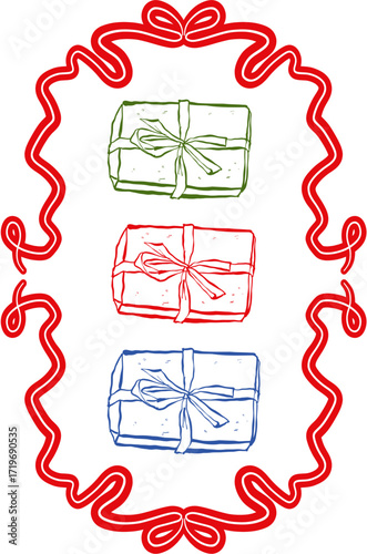 Ink drawn vector doodle stamp. Perfect for websites, apps, posters, and more. Christmas winter. Presents 