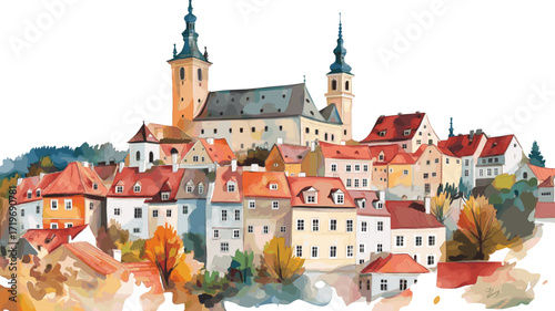 Cesky Krumlov. Cesky Krumlov watercolor vector illustration