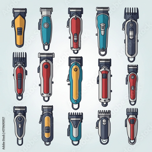 Collection of Fifteen Colorful Hair Clippers with Various Designs and Styles.