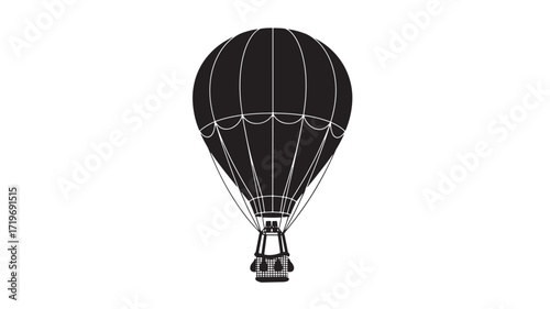 Black hot air balloon icon Simple silhouette design Travel adventure concept Isolated vector illustration