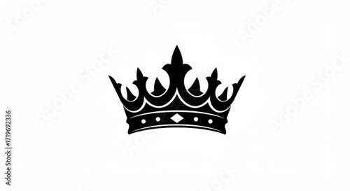 An ornate black crown with fleur de lis points and a diamond on the band against a white background