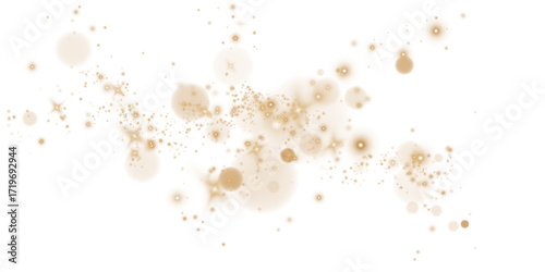 Bokeh light lights effect background. Christmas background of shining dust. Christmas glowing gold bokeh confetti and spark overlay texture for your design.
