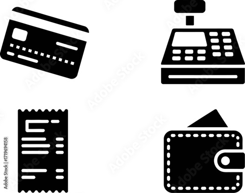 Collection of essential financial transaction icons for shopping and payments