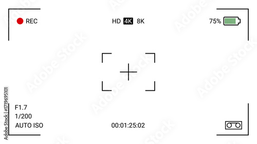 Realistic Video Camera Frame Viewfinder Overlay or photo frame recorder flat style design vector stock illustration