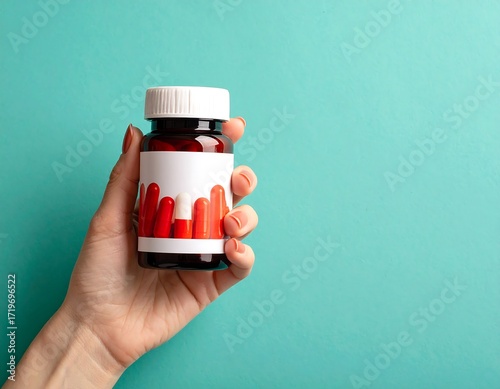 A hand holding a medicine bottle