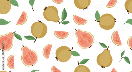 A vibrant seamless pattern featuring ripe guavas and refreshing slices.