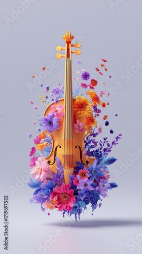 Violin surrounded by flowers