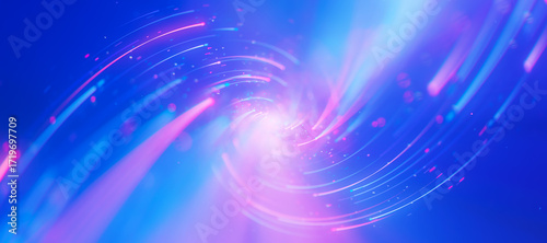 Inside bigdata light speed twisted flow. Abstract digital data stream of quantum computing. Cyberspace of qubit trails. Modern tech information transmission.