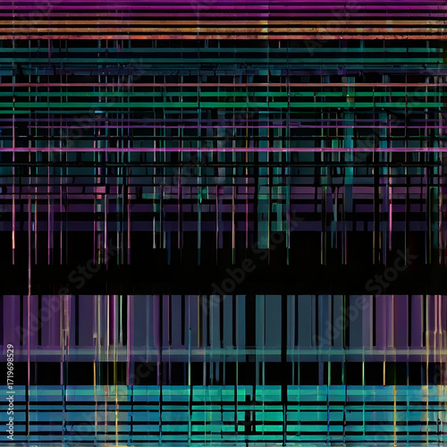 • Abstract glitch static pattern, colorful VHS interference, broken CRT texture, vintage television noise.