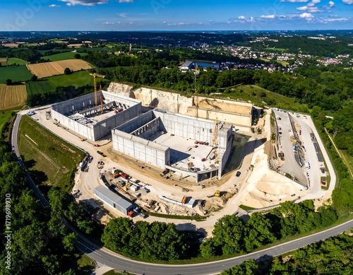 Aerial view of a large construction site