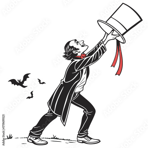 Vampire Holding Top Hat with Bats Dracula male