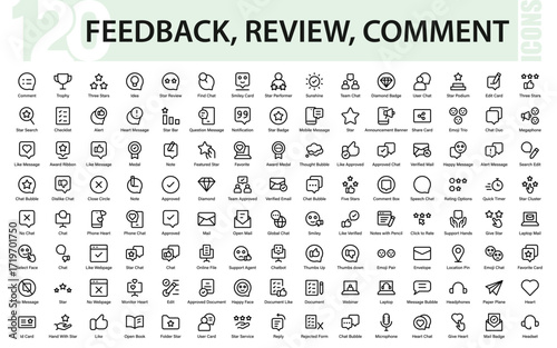 Feedback, Review, Comment icons modern professional line icon set, creative review line collection for minimal communication and interaction concepts