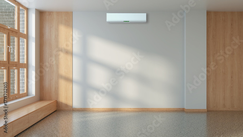 large luxury modern bright interiors room with air conditioning mockup illustration 3D rendering