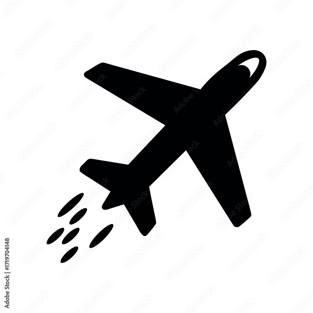 Obraz premium Silhouette of a jet airplane with exhaust trails on white background