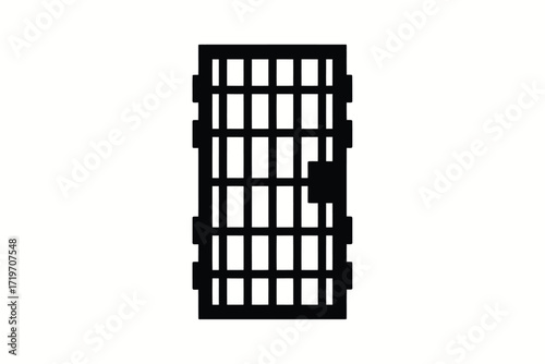 Simple black silhouette of a prison door with bars