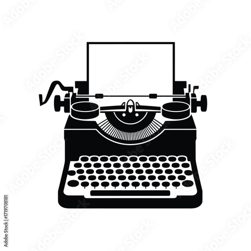 Vintage black typewriter with blank paper ready for writing