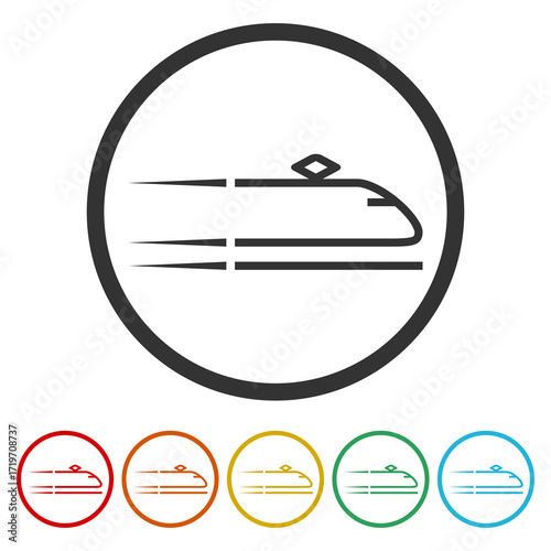 Fast train icon. Set icons in color circle buttons