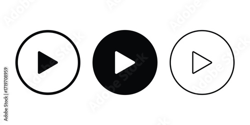 Play Button Vector. Media Player Icon Set in Outline and Solid Style, Minimalist Play Icon. Simple Media Button Vector for UI Design